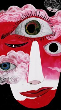 Una representaci&oacute;n art&iacute;stica de un rostro con colores vibrantes y una expresi&oacute;n melanc&oacute;lica.