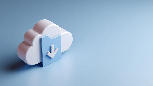Cloud download icon arrow data storage concept minimal blue background