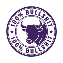 A circular stamp boldly declares 100 bullshit with a bull illustration
