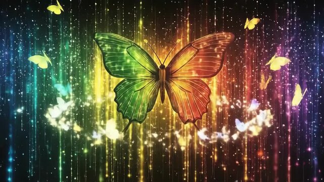 Colorful abstract butterfly illustration with rainbow light effects