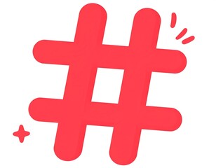 Obraz premium Bold, vibrant illustration of a bright red hashtag symbol with cartoon-like embellishments