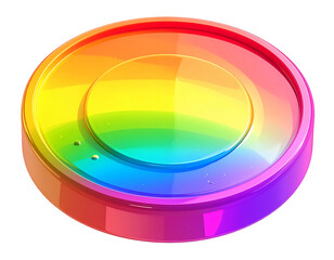 Obraz premium Shiny, rainbow-colored coin with a raised, circular center on black