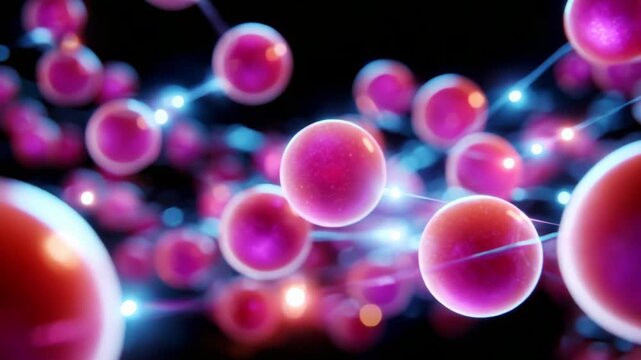 A mesmerizing visualization of energy and dynamism showcasing vibrant colored molecules interconnected through glowing strands of light, epitomizing the intricate beauty of atomic structures and their