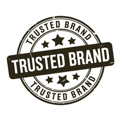A circular black and white trusted brand seal with stars and text