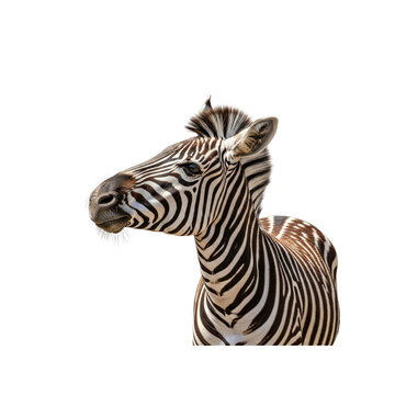 Close up portrait of zebra head and neck isolated on transparent background