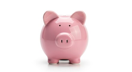 Obraz premium Traditional pink ceramic piggy bank isolated on a crisp white background, symbolizing personal finance, investment, and savings goals, business, wealth, goal