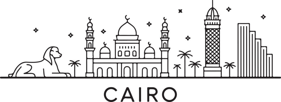 Cairo skyline Egypt city buildings vector line art