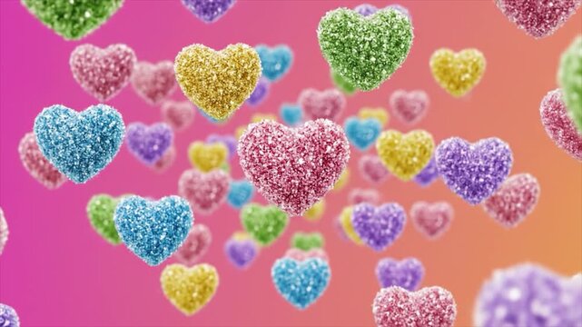 Colorful hearts floating in the air, creating a whimsical atmosphere, valentine concept
