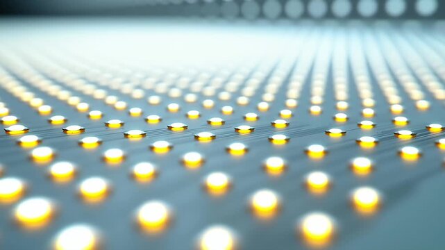 Rows of glowing yellow lights technology looping animation.