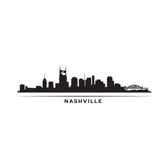 A striking black silhouette of the nashville skyline with city name below © kakolicrator