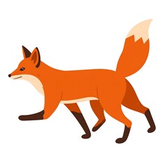 Obraz premium A vibrant orange fox, stylized with simple shapes, runs across a white background, tail held high in action. It's a cartoon-like animal illustration