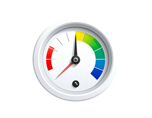 White gauge with colorful segments and a needle pointing upward