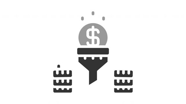 Animated sales funnel with money and coin sign. Suitable for finance, marketing, strategy, website, business, advertising, analysis, seo, promotion, campaign, advertisement, networking and company