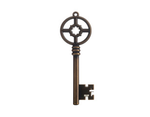 Obraz premium Antique bronze key, intricate handle design, set against a black backdrop