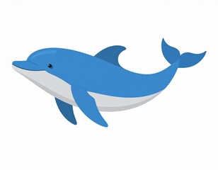 Fototapeta premium Cartoon illustration of a blue dolphin with a white belly, isolated on a clean white background