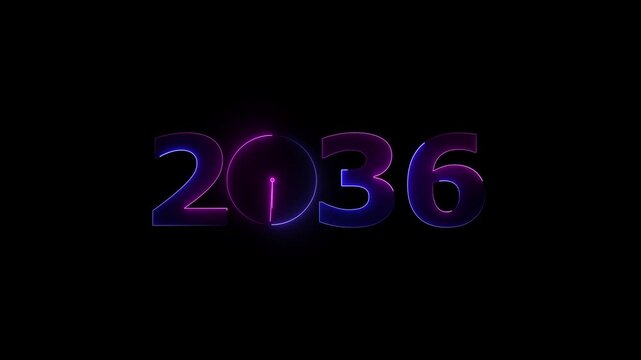 Happy New Year 2036 glowing neon text animation. New year celebration transfer animation. festival, new life, growth of business, investment, finance, innovation. 