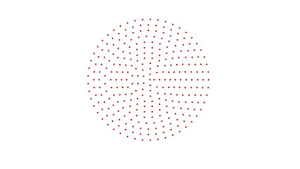 Radial pattern of small red dots forming a circular shape. Abstract design element, great for backgrounds, technology themes, or conveying data.