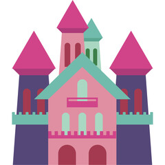 A pink princess castle vector illustration features a cartoon fairy tale palace with magic towers and medieval fortress architecture for a fantasy kingdom design