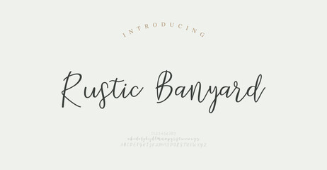 Obraz premium Rustic Banyard, Script font alphabet logo. Typography Beauty fashion luxury classic letters serif fonts decorative wedding vintage retro logos. vector illustration 