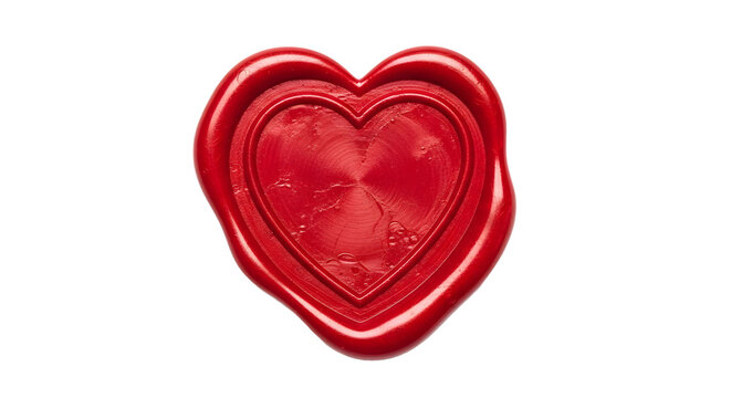 Red wax seal in heart shape with textured organic boundaries