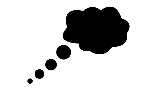 Black thought bubble with trailing circles on white background for creative projects and presentations