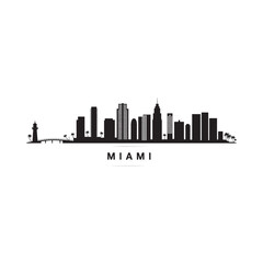 Fototapeta premium A striking black silhouette of the miami skyline against a plain white background