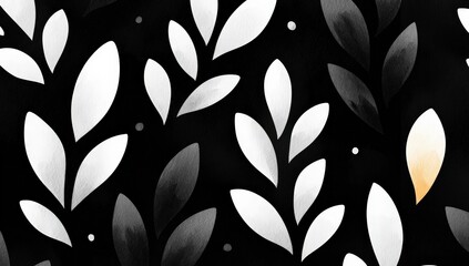 Black and White Leaf Pattern on Dark Background for Modern Design