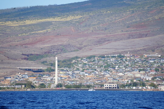West Maui Mountain range viewed from a whale watching catamaran