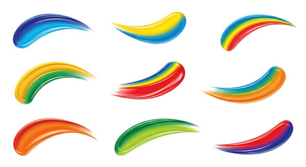 Collection of abstract colorful paint strokes and splashes, dynamic and energetic design elements.