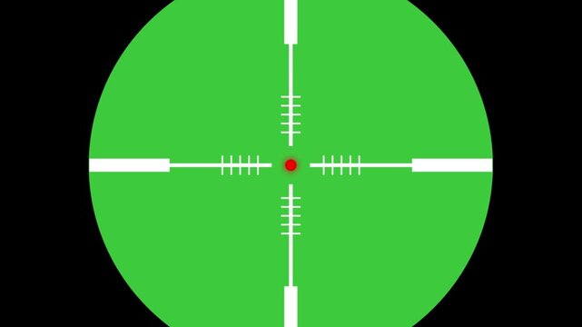 Green rifle scope sight with white crosshairs and red dot center green sight targeting