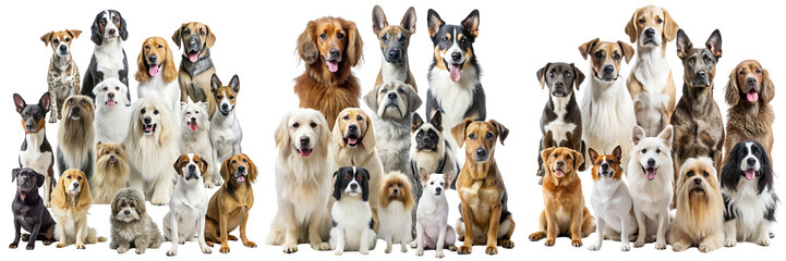 Set of a group of dogs standing together isolated on a transparent background
