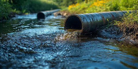 Industrial pipeline discharges waste into a water body Generative AI