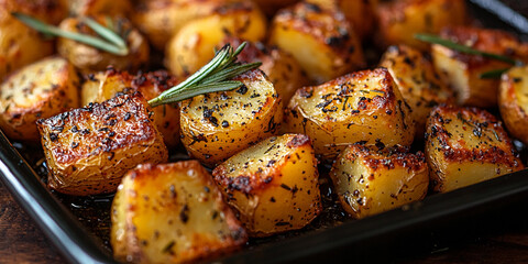 Roasted baby potatoes with rosemary served on a plate Generative AI