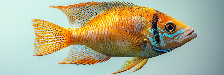 Colorful tropical cichlid fish swims in the water Generative AI