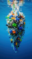 Large accumulation of discarded plastic waste floating dangerously just below the ocean surface, harming fragile marine ecosystems worldwide, synthetic, submerged, floating