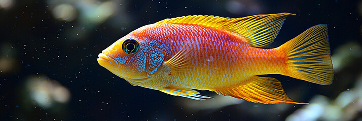 Colorful tropical cichlid fish swim in clear water Generative AI