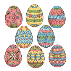 Colorful Easter Egg Vector Illustration with Traditional European Patterns, Floral and Geometric Motifs, Pastel Flat Design