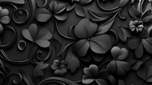 Elegant black floral pattern with intricate leaf and petal design