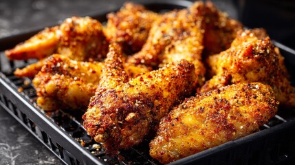 Golden Brown Crispy Chicken Wings Coated in Paprika