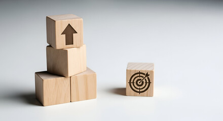 Obraz premium Wooden blocks building success cartoon