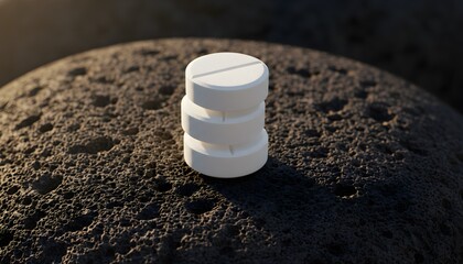 Stacked White Tablets on Volcanic Surface &mdash; Conceptual Image for Medicine and Nature Campaigns