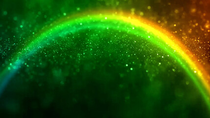 St. Patrick's Day. A colorful, golden rainbow on a green background.
