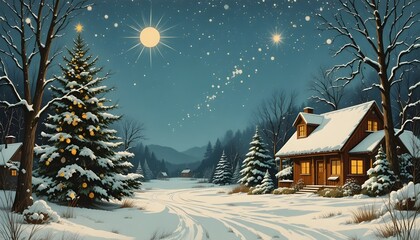 Winter Holiday Celebration Vintage Greeting Card 1950s&ndash;1960s Mid-Century Modern Christmas and New Year Decoration Poster