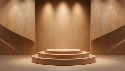 Abstract Luxury Brown Gradient Background with Beige Pedestal Stage Soft Studio Lighting for Product Display