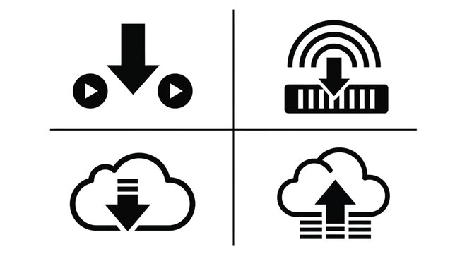 Cloud computing and data transfer icons on white background