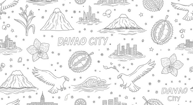 Illustration of Davao City Landmarks and Wildlife, Davao, Philippines, Graphic