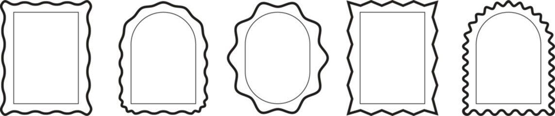 Wavy border frame collection featuring geometric mirror silhouettes and decorative rectangular outlines for vintage photo styling and artistic border design projects