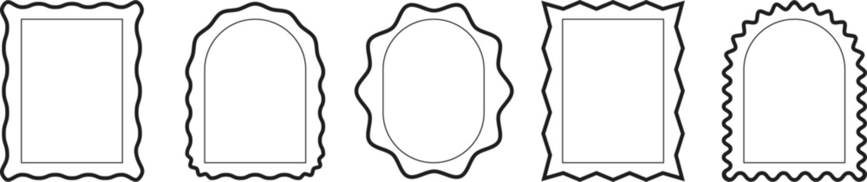 Wavy border frame collection featuring geometric mirror silhouettes and decorative rectangular outlines for vintage photo styling and artistic border design projects