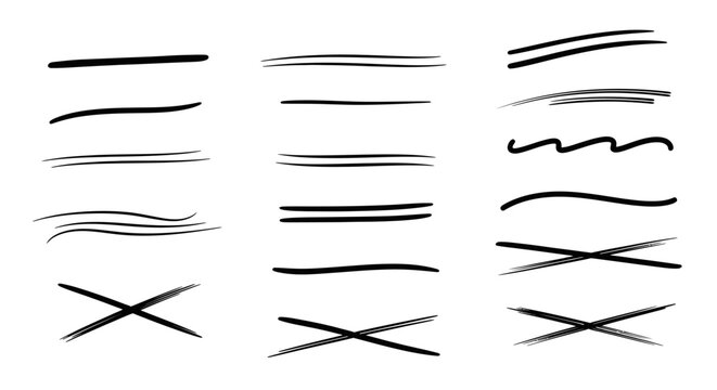 Collection of hand-drawn underline, strike-through, and cross-out lines for text emphasis and correction.