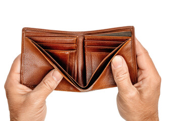 Empty brown leather wallet held in hands (10)